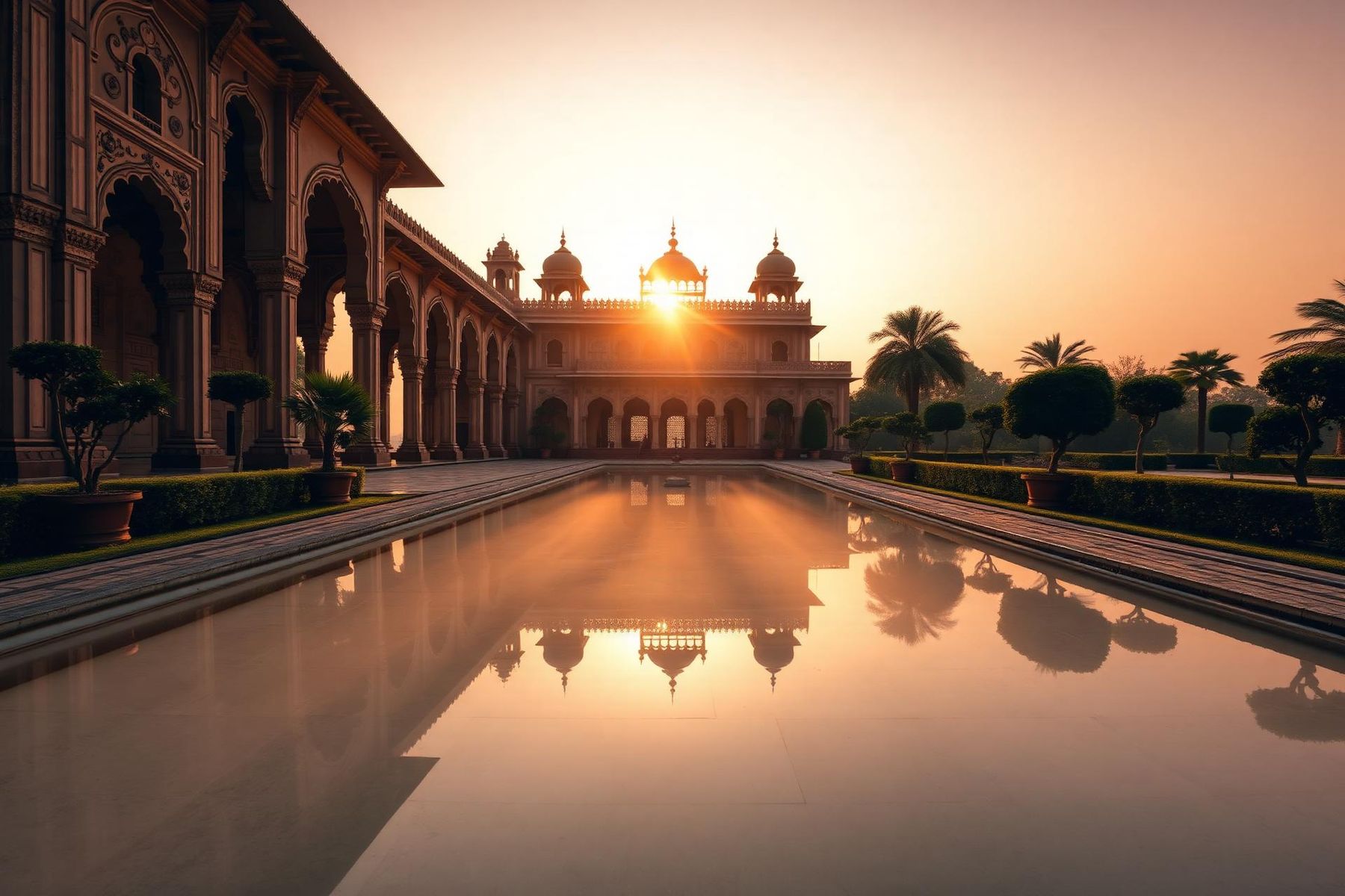 A heritage Indian palace at golden hour